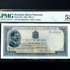 ROMANIA 500 LEI - 1939 FARA Supratipar . Aproape UNC , gradata PMG AU 55 . RRR !