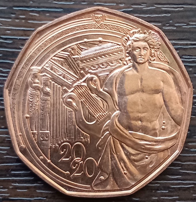 (S) MONEDA AUSTRIA - 5 EURO 2020, NOUL AN 2020, ZEUL APOLLO, CUPRU
