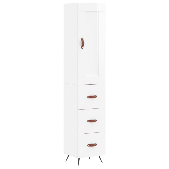 Dulap inalt, alb extralucios, 34,5x34x180 cm, lemn prelucrat