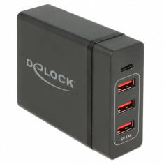 Incarcator universal 60W IEC C8 la USB-C PD + 3 x USB-A, Delock 63974