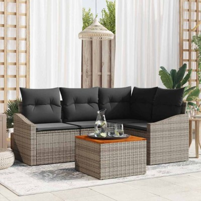 vidaXL Set de canapele pentru grădină cu pernă 5 pcs Gri Rattan poli 3347825 foto