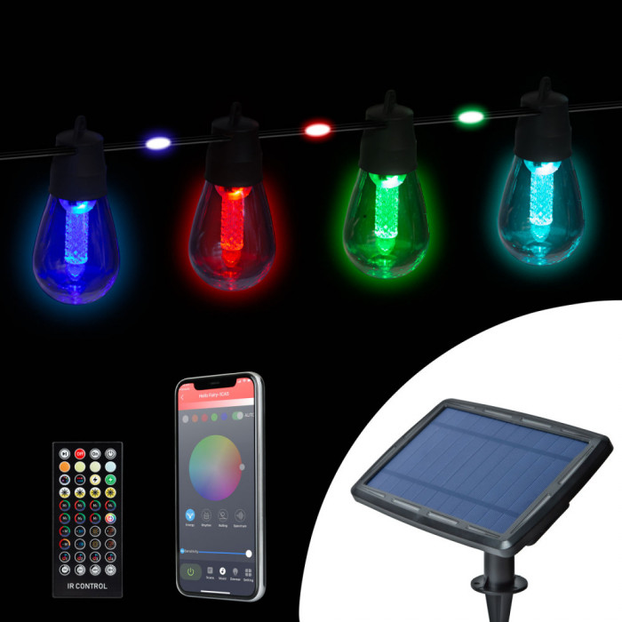 Sir de lumini solare inteligente - 84+15 LED-uri RGB - 14,5 m - bluetooth1buc.