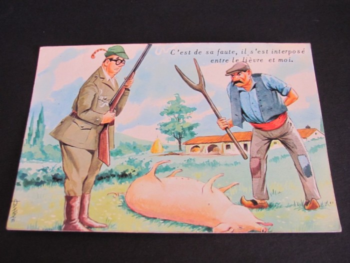 Carte Poștală Umoristică Vintage Franța &ndash; Ilustrație V&acirc;nătoare