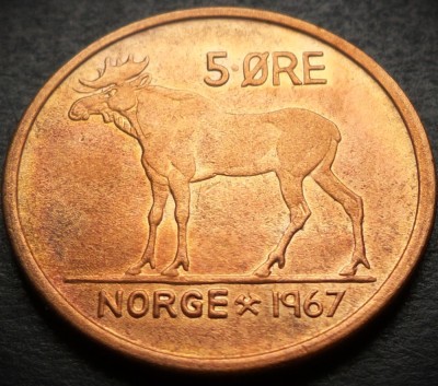 Moneda 5 ORE - NORVEGIA, anul 1967 * cod 4554 foto