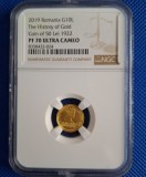 ISTORIA AURULUI - 10 LEI 2019 - MONEDA DE 50 LEI CU MILESIMUL 1922 - Gradata PF 70 - Moneda PERFECTĂ !