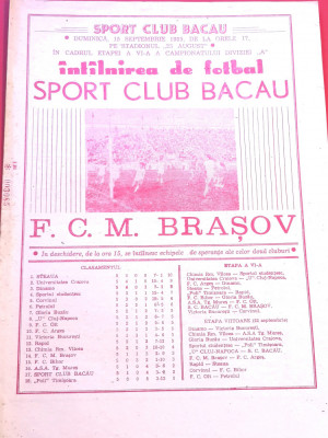 Program meci fotbal SC BACAU - FCM BRASOV (15.09.1985) foto