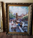 Cumpara ieftin Tablou autentic Emerich Vizkeleti (1882-1962) - Targ de flori din Amsterdam