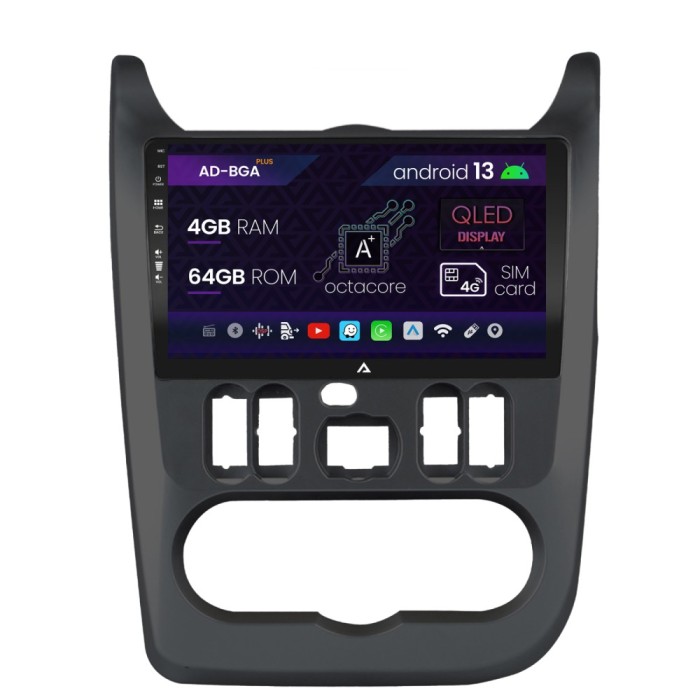 Navigatie Dacia Logan Duster Sandero 2009-2013, Android 13, A-Octacore 4GB RAM + 64GB ROM, 9 Inch - AD-BGA9004+AD-BGRKIT367B
