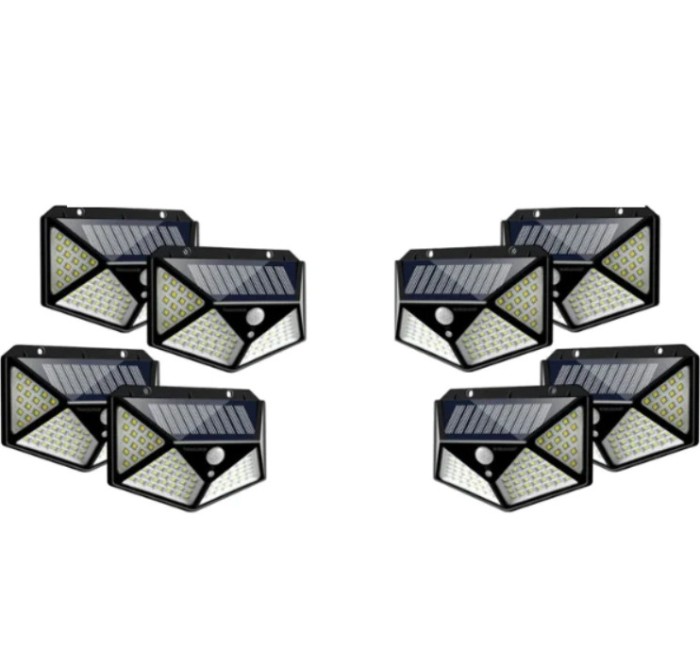 Set 8 x Lampa cu Incarcare Solare, Senzor de Miscare, 3 Moduri de Iluminare, 100 LED, Prindere pe Perete