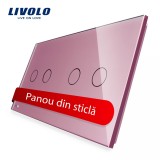 Cumpara ieftin Panou din sticla roz pentru &icirc;ntrerupator touch Livolo dublu+dublu, 4 pozitii