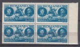 ROMANIA 1943 LP 155 I REGELE MIHAI I - 3 ANI DE DOMNIE BLOC DE 4 TIMBRE STARE MNH