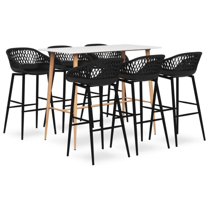 vidaXL Set mobilier de bar, 7 piese, alb și negru