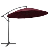 Umbrelă de soare suspendată, vișiniu, 3 m, st&acirc;lp de aluminiu