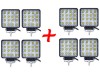 8x Proiector LED Auto Offroad 48W, 3520 Lumeni, 12V-24V, Patrat - Set Faruri Tractor/Moto