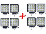8x Proiector LED Auto Offroad 48W, 3520 Lumeni, 12V-24V, Patrat, Bara, Tractor, Moto