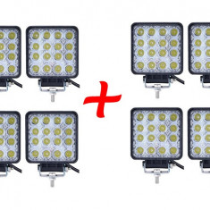 8 x Proiector LED auto offroad 48W 12V-24V, 3520 lumeni, patrat