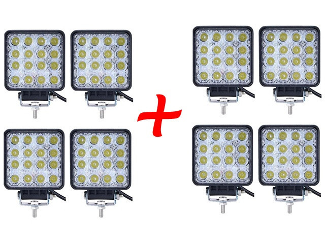 8 x Proiector LED auto offroad 48W 12V-24V, 3520 lumeni, patrat