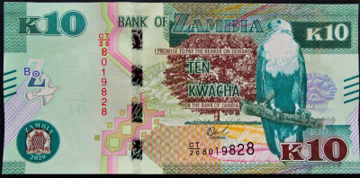 BANCNOTA exotica 10 KWACHA - ZAMBIA, anul 2020 * cod 906 = UNC foto