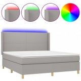 Cumpara ieftin Pat cu arcuri, saltea si LED, gri deschis, 160x200 cm, textil