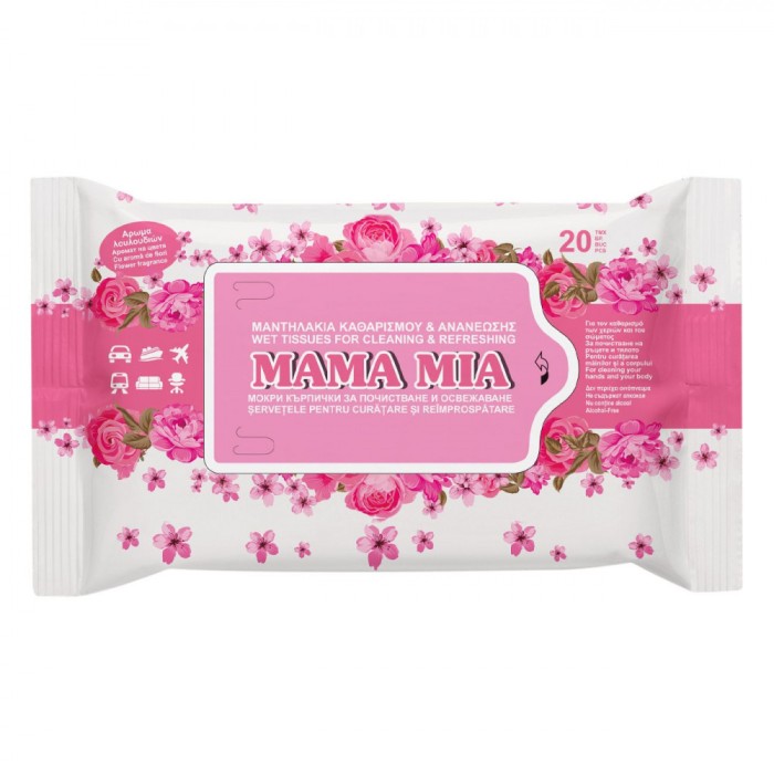 șervețele Umede Mama Mia, Model MM-20, Aromă Flori, Set 20 Bucăți