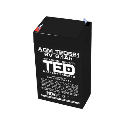 Acumulator AGM VRLA 6V 6,1A dimensiuni 70mm x 48mm x h 101mm F1 TED Battery Expert Holland TED002938 (20) foto