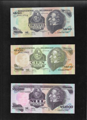 Uruguay Set 50 + 100 + 1000 nuevos pesos foto