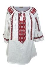 Bluza dama tip ie 024, alb creta/rosu bordo , marimea M