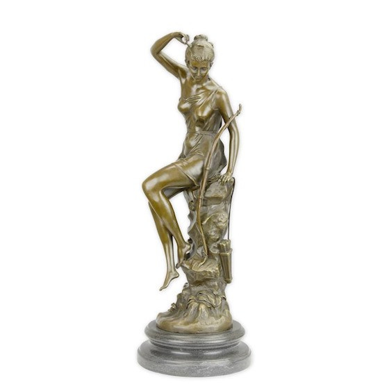 Zeita Diana - statueta mare din bronz pe soclu din marmura BX-24
