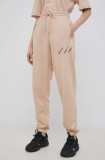 adidas Originals pantaloni HM4871 femei, culoarea bej, cu imprimeu