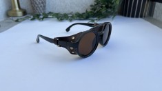Ochelari de soare Steampunk PU Leather Rotunzi Maro