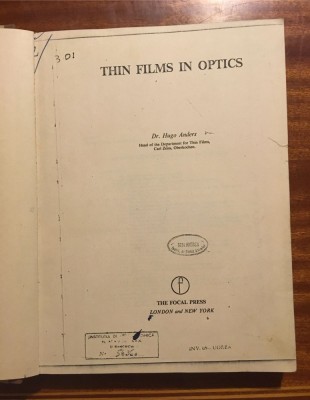 THIN FILMS IN OPTICS - Hugo Anders (New York - copie xerox) foto