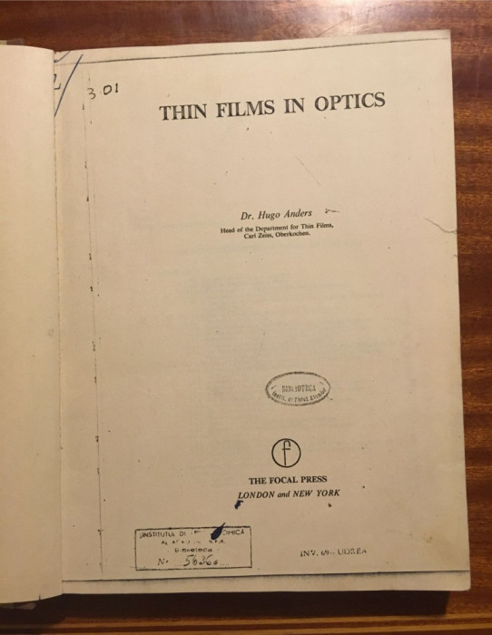 THIN FILMS IN OPTICS - Hugo Anders (New York - copie xerox)