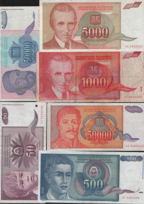 Set / lot 20 bancnote dinari Iugoslavia / Hiperinflatia / 1990-1994 F-VF-XF foto