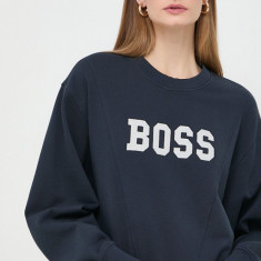 BOSS Orange hanorac de bumbac femei, culoarea bleumarin, cu imprimeu 50518009