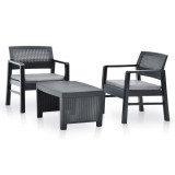 Set mobilier de grădină, 3 piese, antracit, plastic, vidaXL