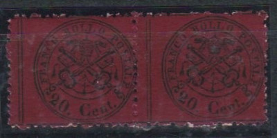 Italy Church State 1868 Coat of arms, 2 x 20C, Mi.23b, pair, MH/MNH AM.140 foto