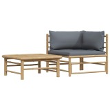Cumpara ieftin Set mobilier de gradina, 2 piese, perne gri inchis, bambus