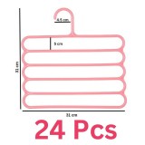 Set Mercaton, 24 Umerase Multifunctionale din Plastic cu 5 pozitii pentru Haine si Accesorii, Anti-derapante, 31 x 31 cm, Roz