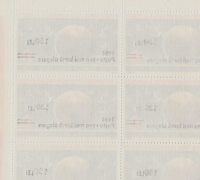 RO 1994 LP 1357 &amp;quot;Ziua Mondiala a Postei&amp;quot;,coala de 25 cu abklatsch/supratipar,MNH foto