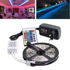 Banda LED RGB Multicolor cu Telecomanda, 300 LED-uri, Lungime 5m, Interior Exterior, Rezistenta la Apa, Iluminare Ambientala Casa foto