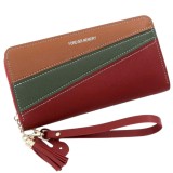 Portofel cu fermoar tip poseta, design elegant si casual, Model bloc de culori - Rosu, Verde, Maro, Oem