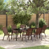 Set de dining pentru grădină vidaXL 7 piese, maro Textilene și oțel, Masă de grădină vidaXL Neagră 200x80x73 cm din sticlă securizată
