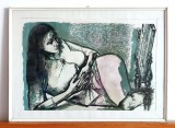 Admiratie - pictura originala tehnica mixta, tablou cu passepartout 71 x 53 cm, Portrete, Acuarela, Realism