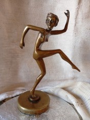 Dansatoarea nud, art deco, veche statuie bronz h 25 cm