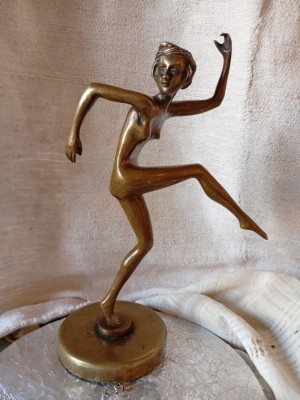 Dansatoarea nud, art deco, veche statuie bronz h 25 cm foto