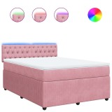 Cumpara ieftin Pat box spring cu saltea, roz, 140x200 cm, catifea