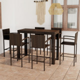 VidaXL Set bar exterior cu cotieră, 7 piese, maro, poliratan