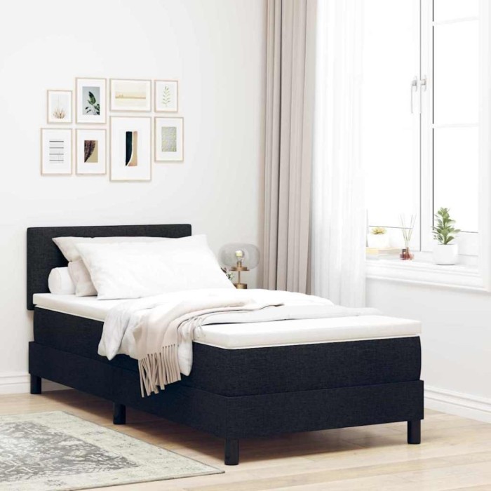 vidaXL Pat cu arcuri cu saltea cu headboard Negru 80 x 200 cm țesătură 3342165
