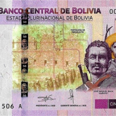 BOLIVIA █ bancnota █ 50 Bolivianos █ 1986 (2018) █ P-250 █ UNC █ necirculata