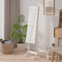 Oglinda de sine statatoare cu LED, alb, 34x37x146 cm GartenMobel Dekor